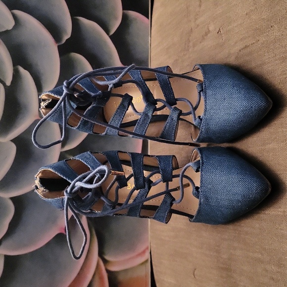 bamboo Shoes - denim lace up heels 6 1/2